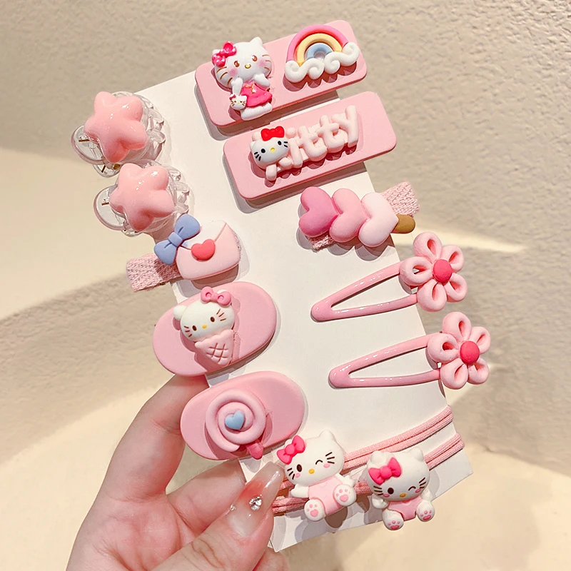 Kawaii Sanrios Hellokittys Bb Hair Accessories Pink Girl Heart Candy Colors Child Anime Cartoon Issue Card Women Sweet Tiara