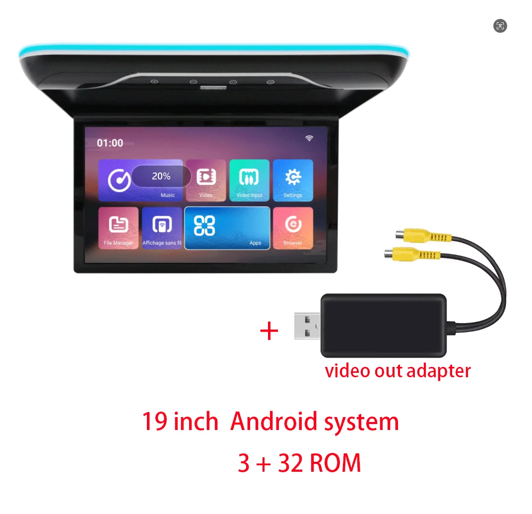 Android Car TV Roof Monitor IPS Screen Player Screen Mirroring USB HD RCA USB Input Car Roof Screen Overhead Mount MP5 Player