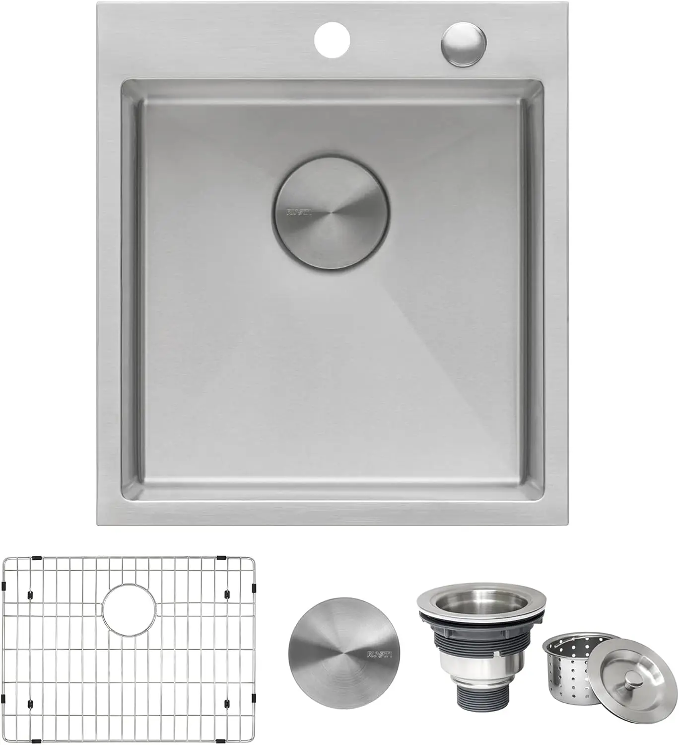 

18x20 Inch Drop-in Topmount Single Bowl Kitchen Sink, 16 Gauge Stainless Steel, Rounded Corners, Brushed Finish