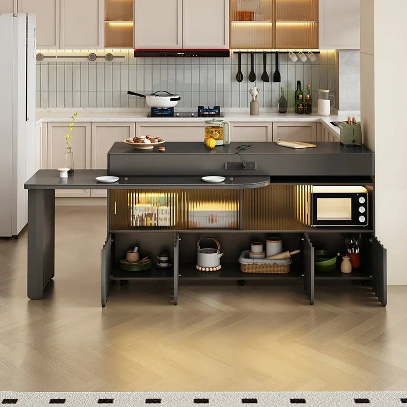 Island Dining Table Integrated Retractable Rotating Home Kitchen Multi-Functional Medium Kitchen Island Table Cabinet