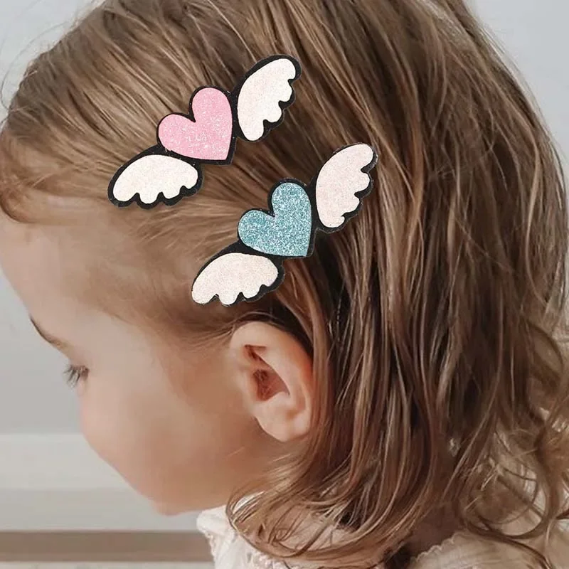 Oaoleer 5Pcs/set Love Heart Wings Hair Clip for Baby Girls Glitter Hairpins Barrettes Kids Headwear Party Hair Accessories Gifts