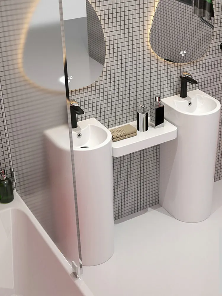 

German style simple art ceramic column basin,high-end design white square washbasin,light luxury style ceramic washbasin YX457GK