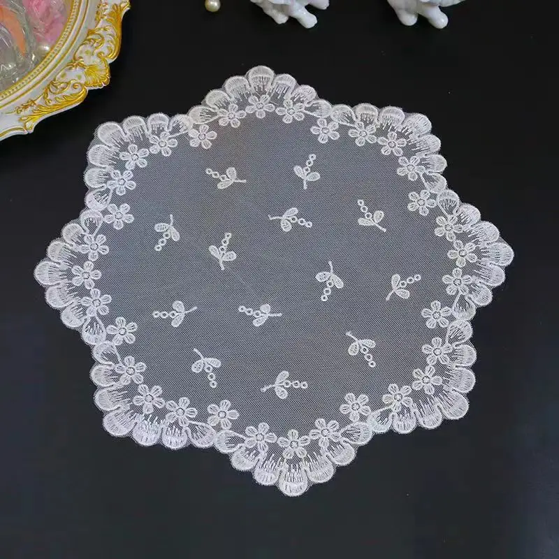 

New Luxury Lace Embroidery Thin Gauze Mesh Placemat Coffee Tea Cup Dining Christmas Table Mat Dish Coaster Dust Cloth Decoration