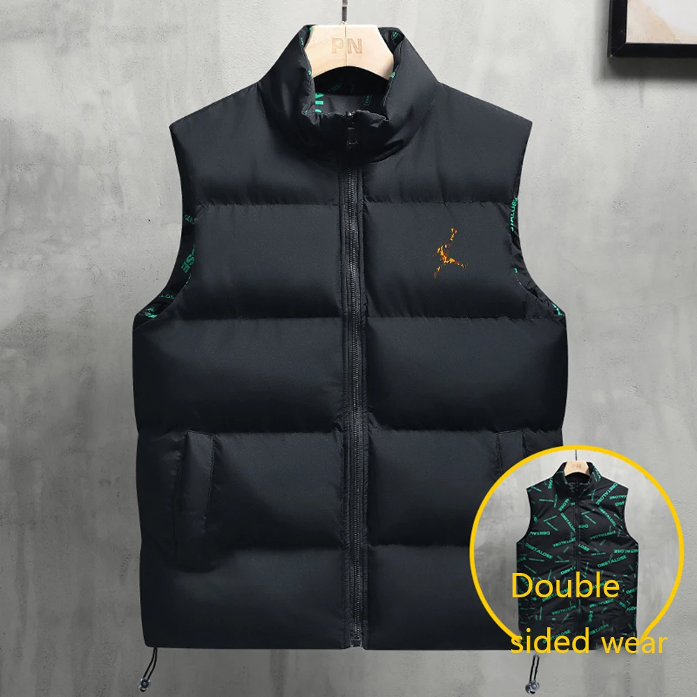 Trendy fashion street cross-border winter double-sided vest loose and warm thick plus size cotton jacket men's camisole sleevele