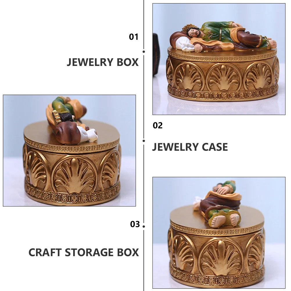 

Jewelry Box Resin Desktop Adornment Vintage Storage Case Dustproof Small Ring Earring Holder Craft Decor