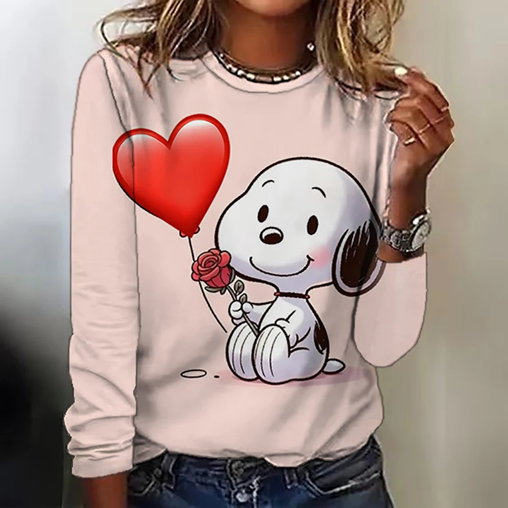 2024 New Women's Round Neck Long Sleeve T-shirt Snoopy Printed Casual Elegant Women's Clothing