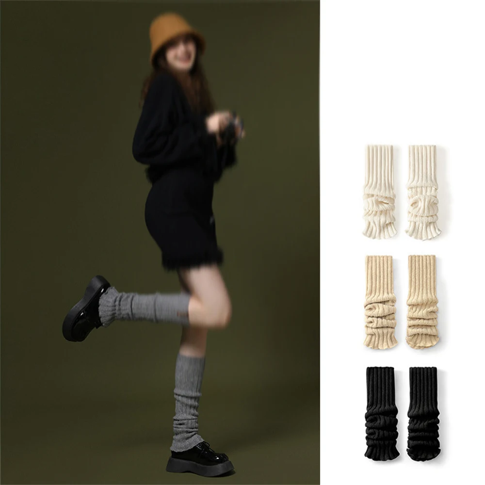 1 pair Autumn Winter New Pile Calf Socks Women Wool Knitted Mid-length Foot Cover Korean Casual Leggings Ladies Leg Warmers Gift