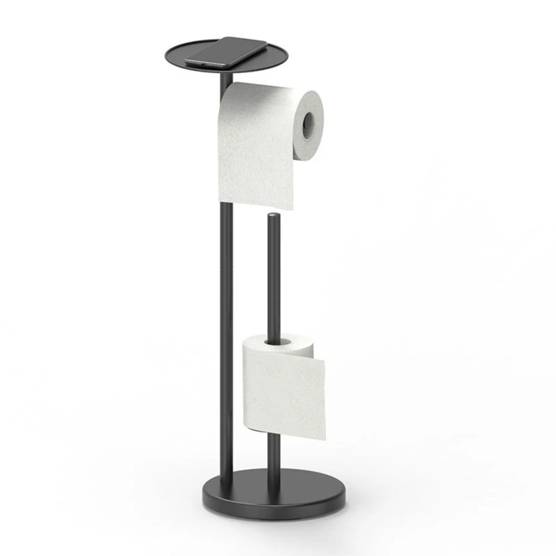 

Black Toilet Paper Holder Stand With Shelf, Freestanding Toilet Paper Holder, Heavy Base No Tipping Over For Bathroom