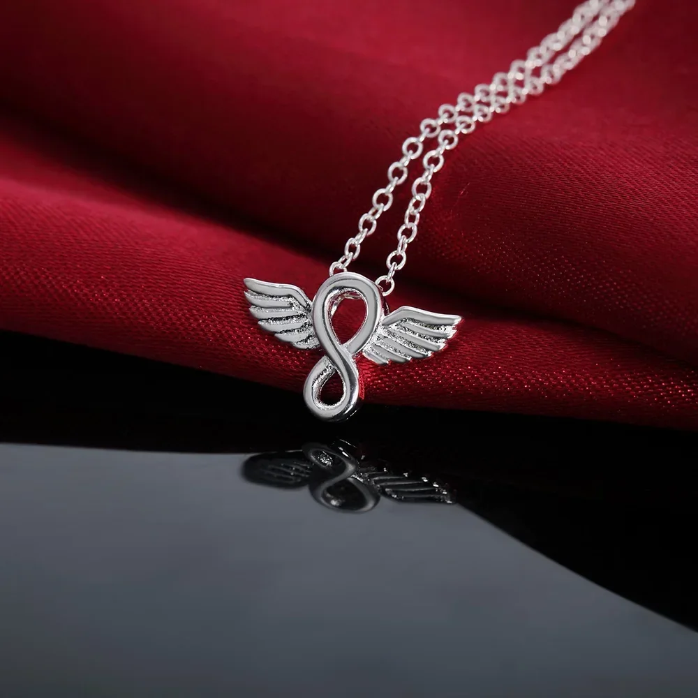 New fashion 925 Sterling Silver cute Little angel wings Pendant Necklace For Women Gifts luxury Wedding Jewelry