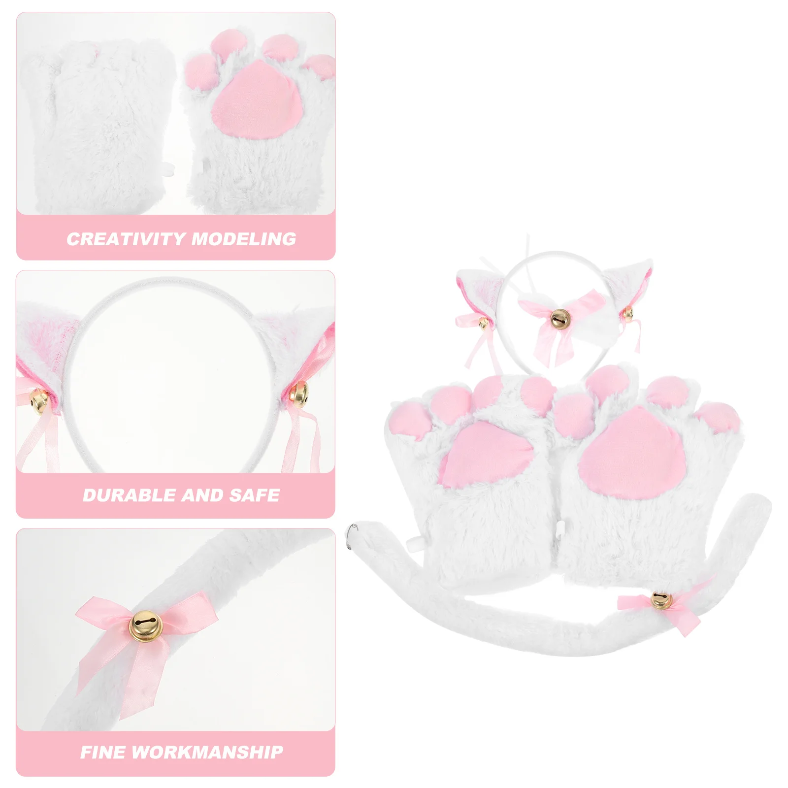 1 zestaw 1 Zestaw Rękawiczki Łapki Kostium Cosplay Kota Zestaw Ogonu Kostium Cosplay na Halloween Opaska z Kocimi Uszami Akcesoria do Odgrywania Ról