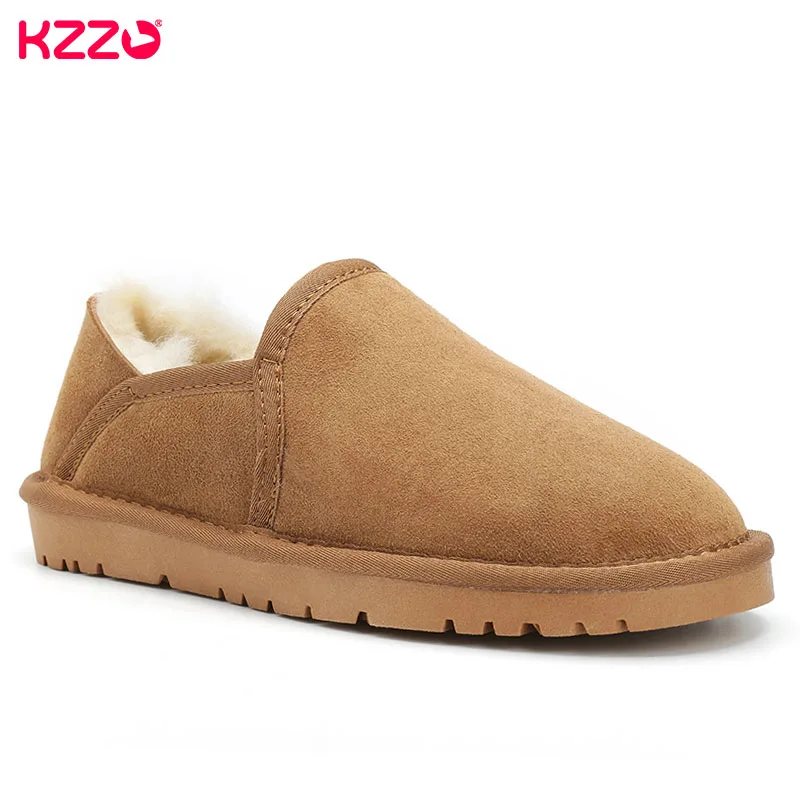 KZZO 2024 New Sheepskin Leather Women Snow Boots Natural Wool Winter Warm Lazy Shoes Australian Classic Flat Casual Mini Boots