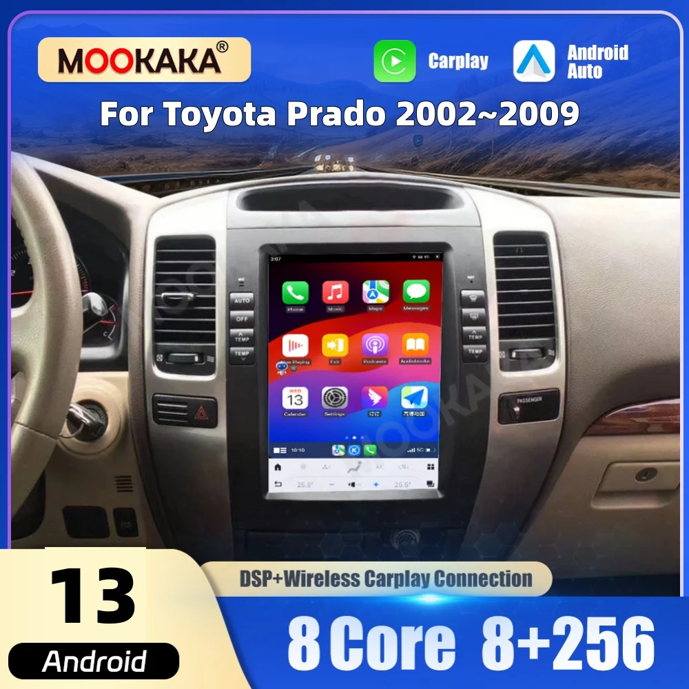 

Мультимедийный проигрыватель для автомобиля с Android-экраном для Toyota Prado 2002-2009 годов, автомобильная магнитола с GPS-навигацией и поддержкой CarPlay.