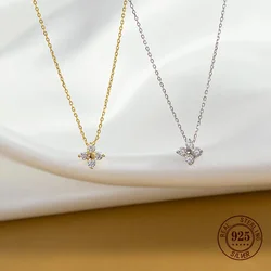 Somilia 925 Sterling Silver Super Flash Four 5A Zircon Necklace for Women Simple INS Gold Silver color Clavicle Chain Jewelry
