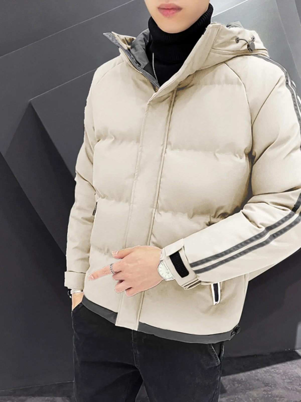 

Зимняя утепленная мужская хлопковая куртка-пуховик: теплая верхняя одежда, модная городская повседневная модель с длинными рукавами на молнии