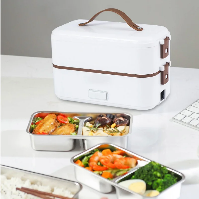 800ml Electric Heating Lunch Box 304 Stainless Steel Portable Office Lunch Box Hot Rice Cooking Lunch Box Food Heater 110V/220V