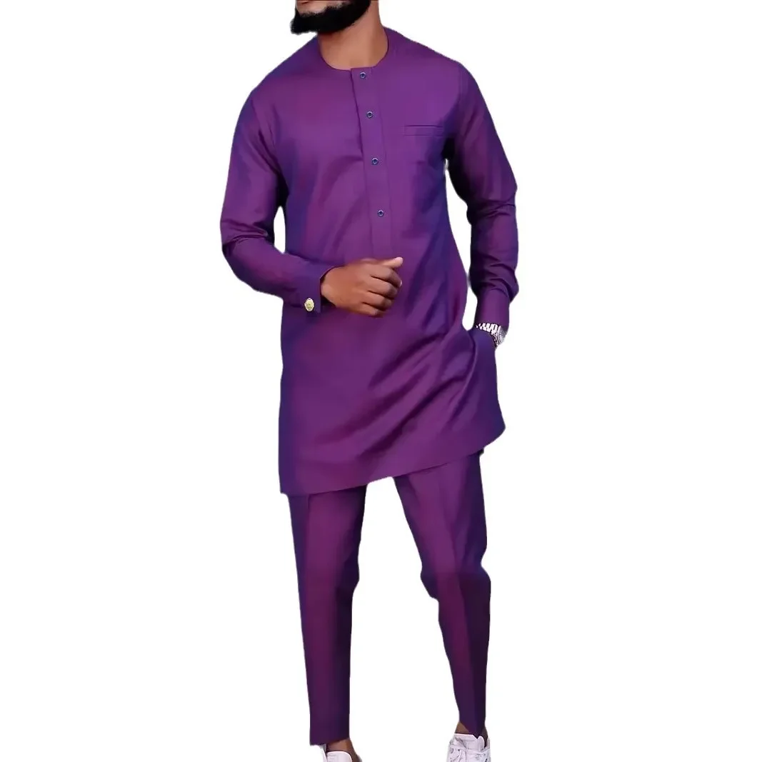 African Clothes for Men 2025 Spring African Men Long Sleeve O-neck Top Long Pant Matching Sets Outfits Dashiki African Clothing