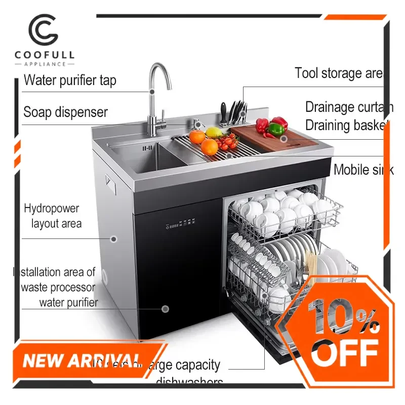 1400W Kitchen Sink Dishwasher 360 Rotating Faucet Easy Install Freestanding Household Cleaning Appliance for Home Use