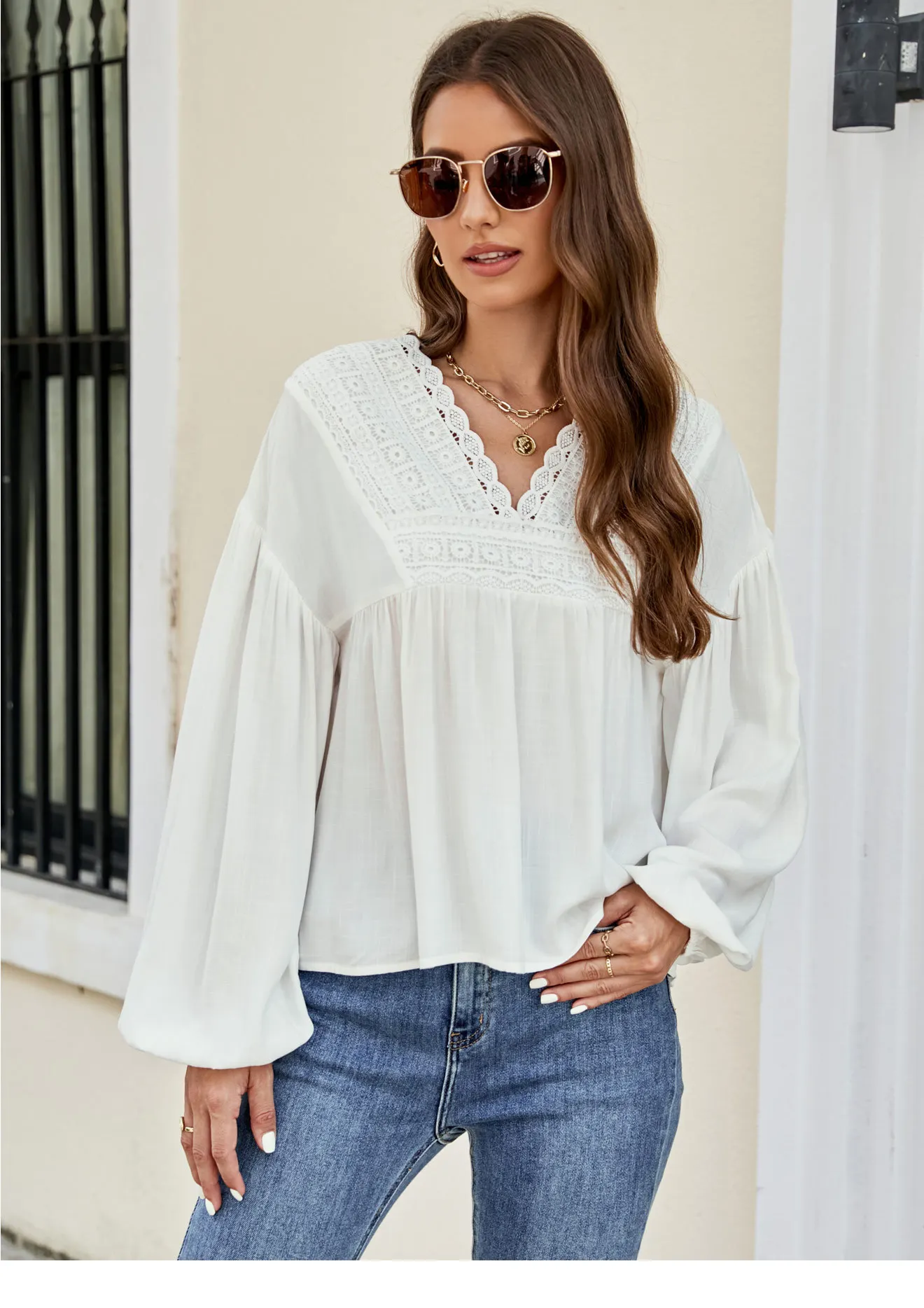 TEELYNN Casual Long Sleeve Lace Blouses Shirt for Women Tops Vintage Cotton Rayon Loose Boho Beach Blouse Spring Summer 2023