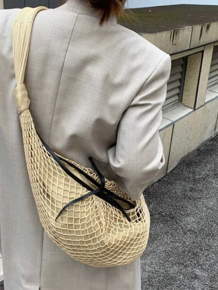 

Beach Fashion Versatile Contrasting Color Mesh Bags Woven with Cow Horn Design Single Shoulder Crossbody Bag 3011