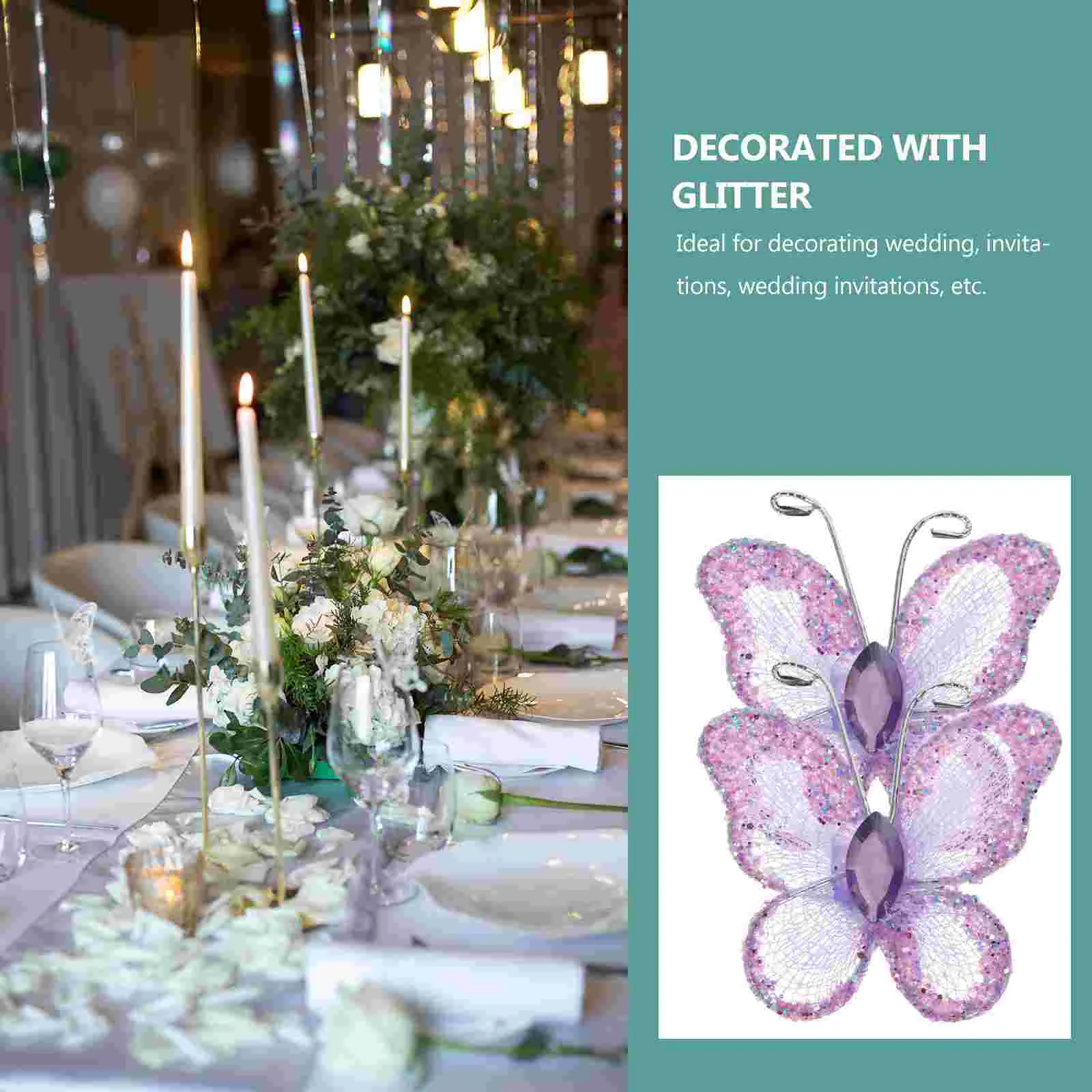 50 Pcs Wired Butterflies Glittering Mesh Wedding Decorations Favor Decorative Outdoor Garland Hair