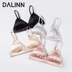 Women's Solid Bra, 93%Real Silk 7%Spandex Underwear, Triangle Cup Comfortable Female Underwear, Thin padding Brassiere 2024