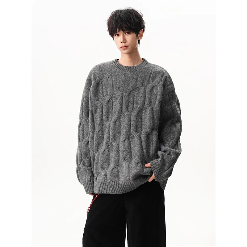 

American Sle Knitted Sweater round Ne Loose Women's Twist Sweater Heavyweight Lazy Sle Couple's High Street Trend Brand
