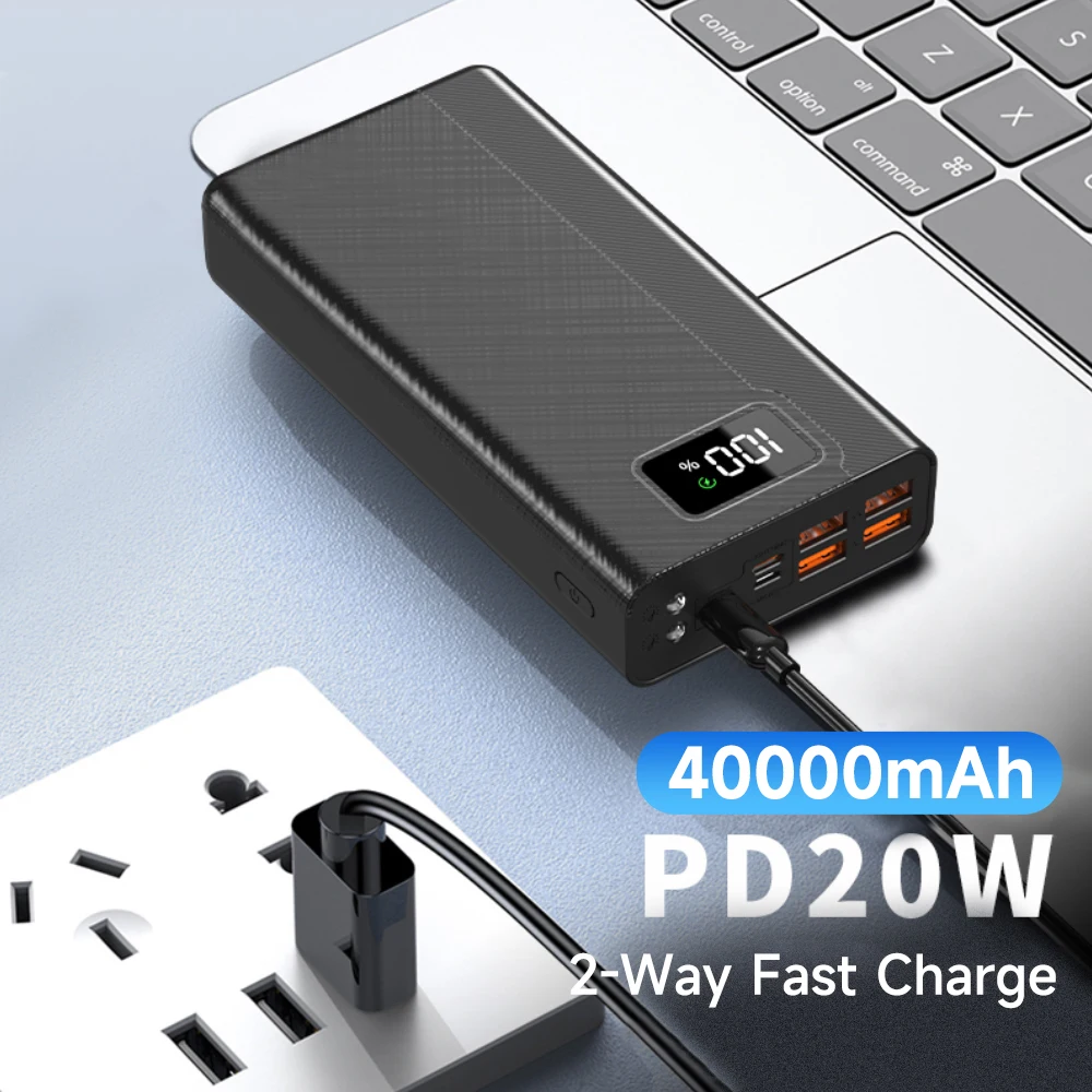 Banco de energía portátil de gran capacidad de 40000mAh con 4 salidas USB, pantalla de batería Digital LED, iluminación LED, carga rápida