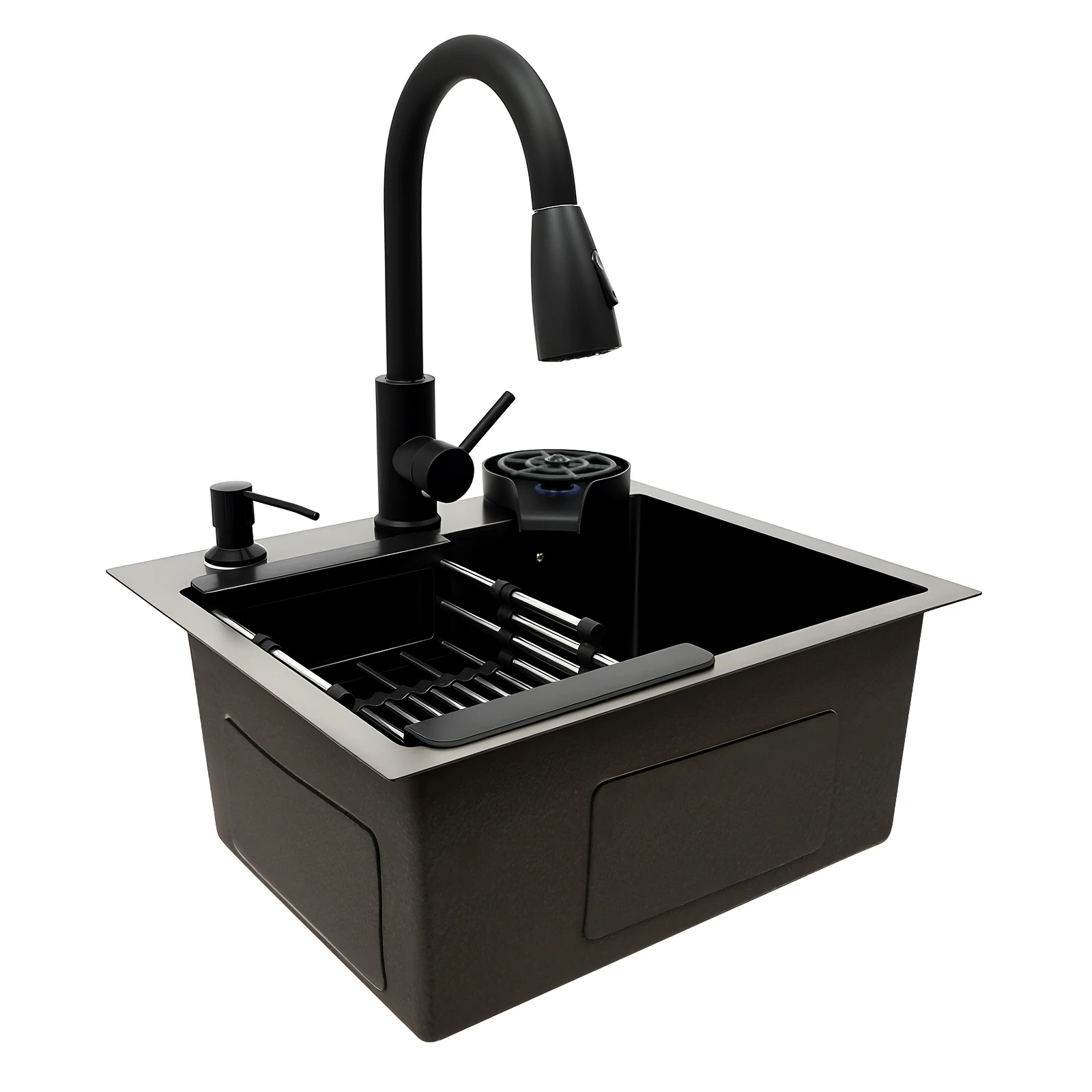 Multi-functional Kitchen Sink with Retractable Faucet, Soap Dispenser and Drip Basket Black Stainless Steel Sink 3 Specification