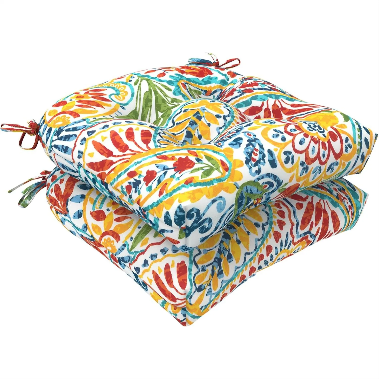 

Tufted Seat Cushion Set for Outdoor Patio & Indoor Wicker Chairs, 19x19x4 Inch U-Shaped Cushions with Ties, Pack of 2