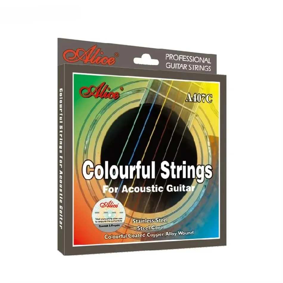 Alice A407C Colorful Acoustic Guitar Strings 1st-6th 011-052 Strings Color Coated Copper Alloy Wound Light