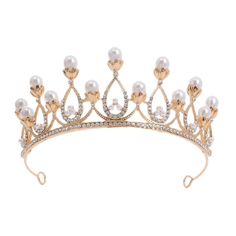 New Children's Crown Headdress Princess Birthday Show Runway Students Girls Fashion Crown Gold Performance Hair Accessories Gift