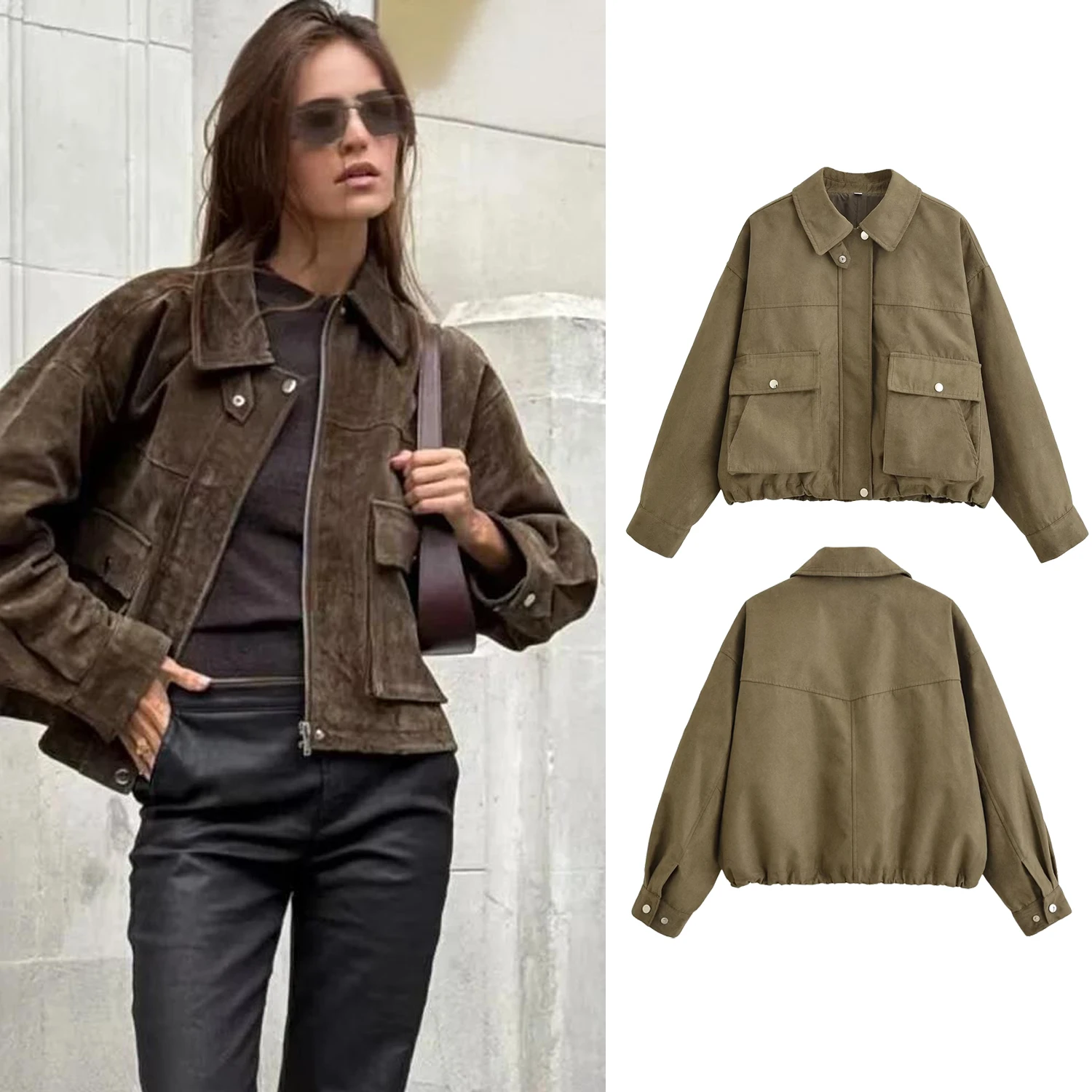 

Женская модная куртка, пальто, однотонный отложной воротник, длинные рукава, карманы, пуговицы, молния, женские осенние повседневные куртки, уличная одежда