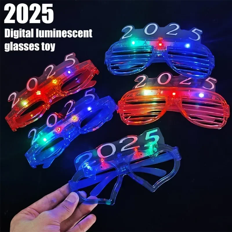 1/10PCS 2025 LED Flashing Glasses Glow in The Dark Neon Glasses Christmas Night Glow Prop for New Year Xmas Party Luminous Decor