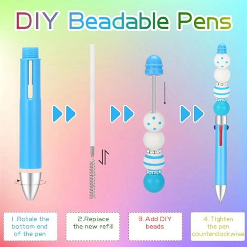 4 In 1 Colorful Plastic Beaded Pen Creative DIY Pen Beaded Pen For Kids Student Gifts Office School Supplies Durable Multicolor