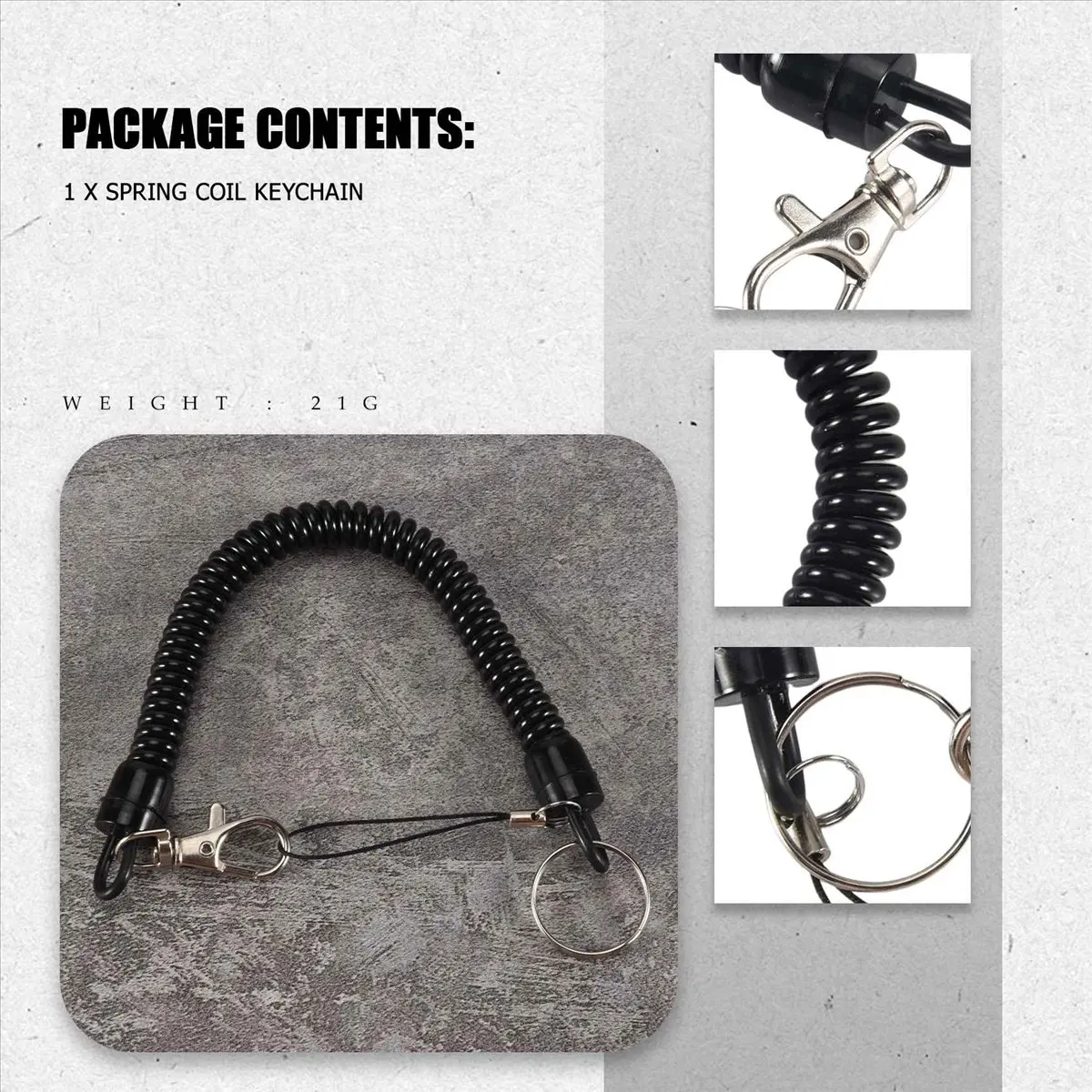 Lobster Clasp Black Spring Stretchy Coil Cord Strap Keychain Key Chain Rope-DTB3