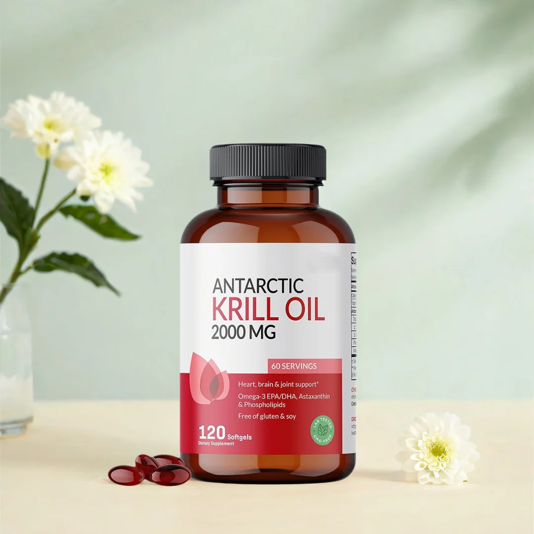 

Antarctic Krill Oil 2000MG Capsules for Heart Brain & Joint Support with Astaxanthin Omega-3 EPA/DHA Phospholipids 120 Softgels