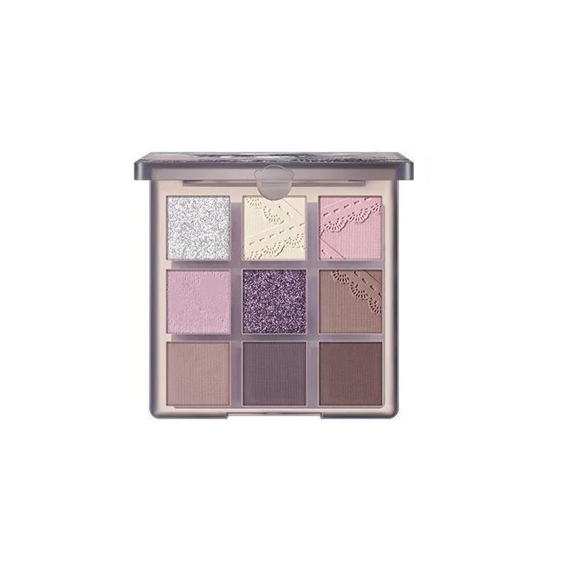 Luxurious 9 color eyeshadow palette Velvet matte and shimmer effect, durable waterproof, berry,fine glitter purple and nude tone