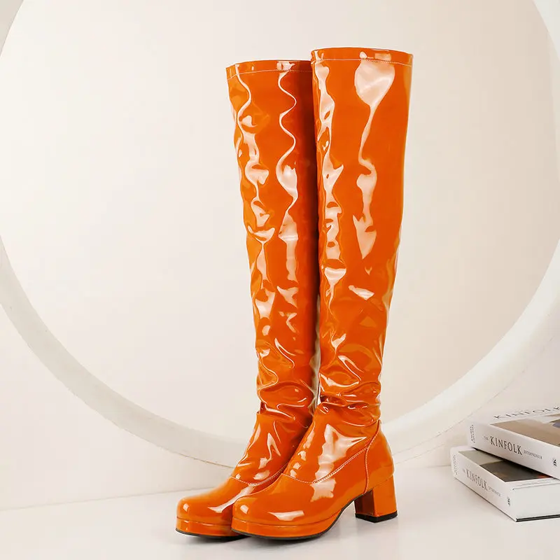 Women's Long Boots 2025 Autumn/Winter High Barrel Women's Boots Lacquer Leather High Heels Long Barrel Boots