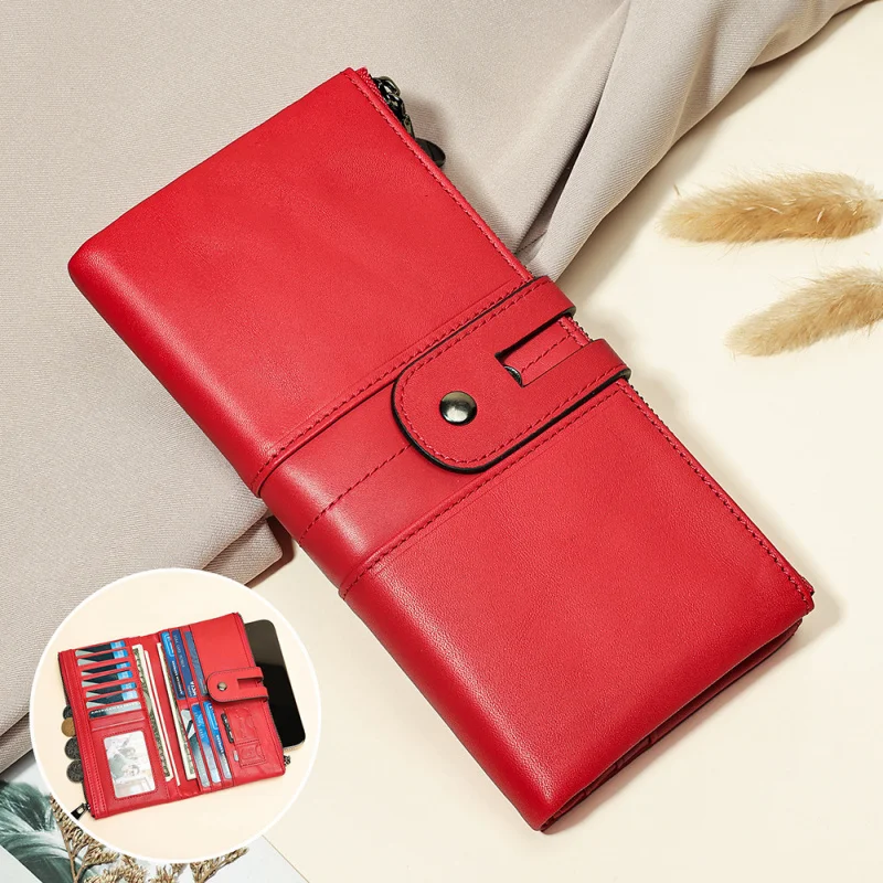 

Cross-border women's genuine leather long wallet with multiple card slots and large capacityrfidAnti-magnetic credit card holder