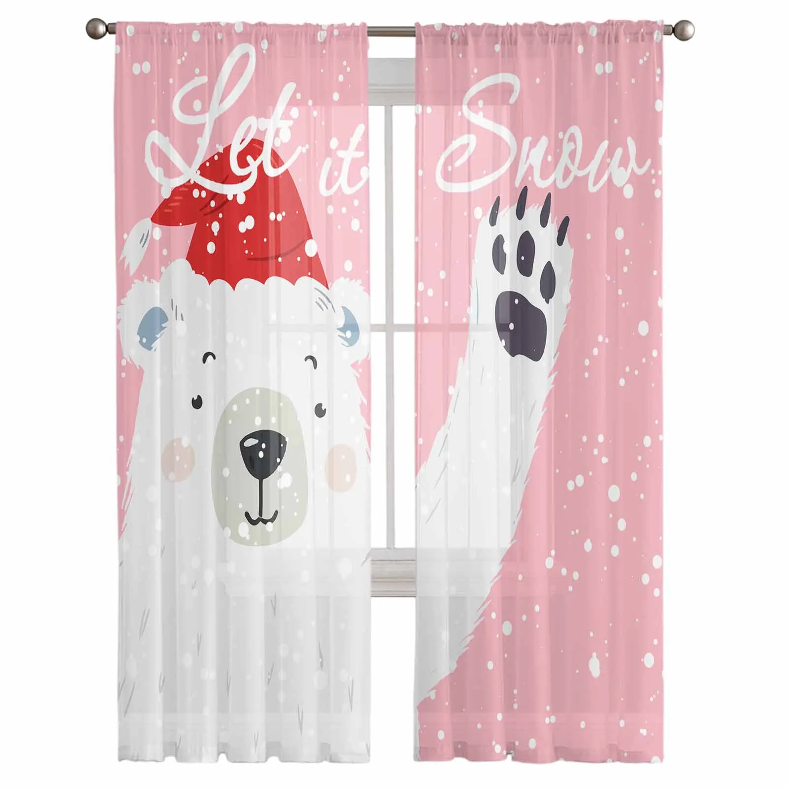 Christmas Snowflakes Bear Hand Drawn Chiffon Sheer Curtains for Living Room Bedroom Decor Kitchen Window Voiles Tulle Curtain