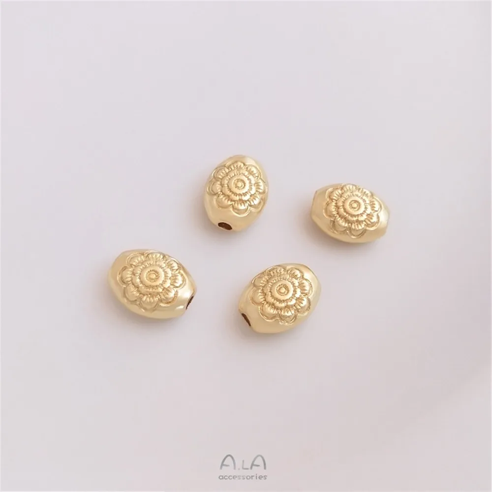 

14K gold rose through hole loose beads double - sided carved oval separated beads DIY hand chain accessories