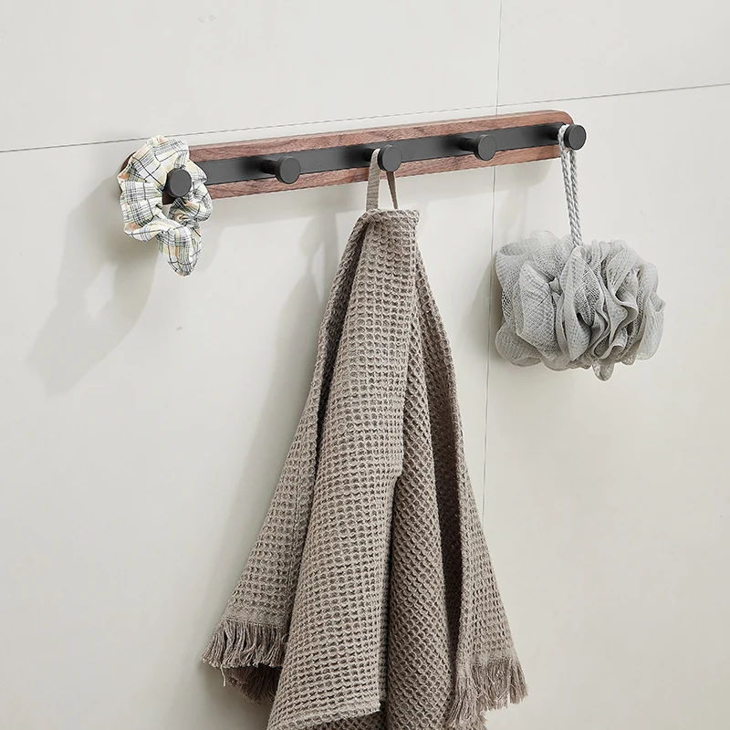 Walnoot Hout Zwart Dubbele Handdoek Bars Badkamer Handdoek Hanger Ruimte Aluminium Badkamer Accessoires Handdoekenrek Toiletborstel