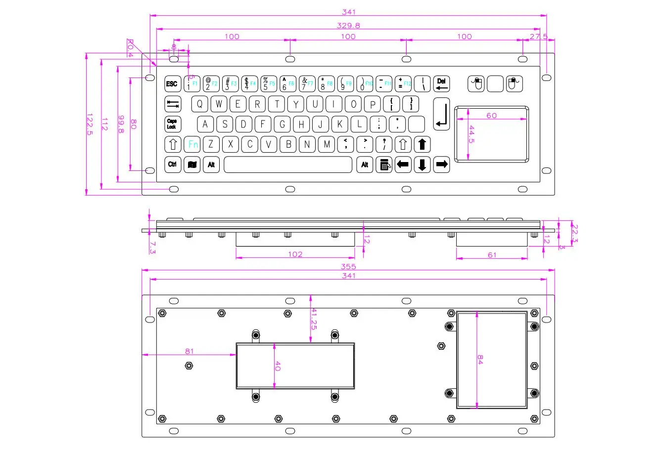 Imagem -06 - Teclado Industrial de do Preto do Quiosque Montagem Impermeável do Painel Touchpad Integrado Aço Inoxidável