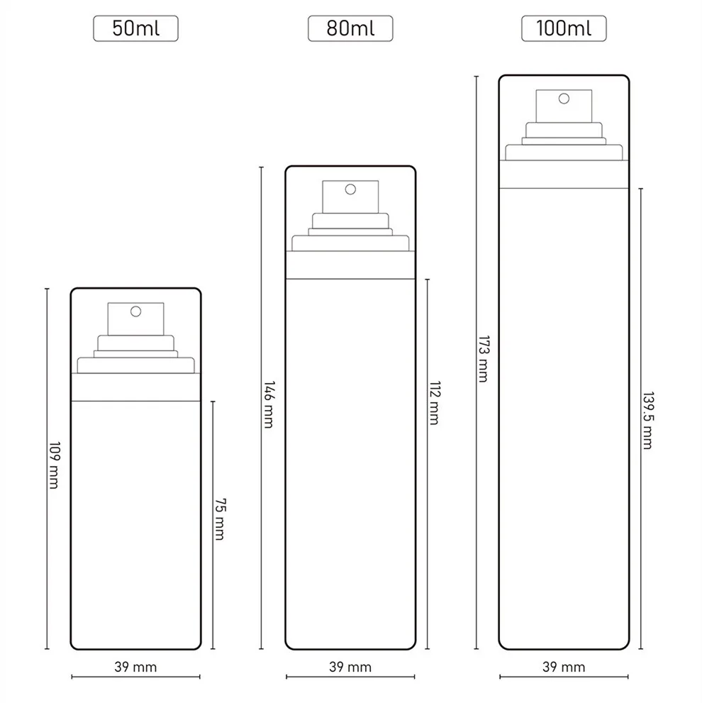 Многоразовый флакон с распылителем для лица, 50/80/100 мл