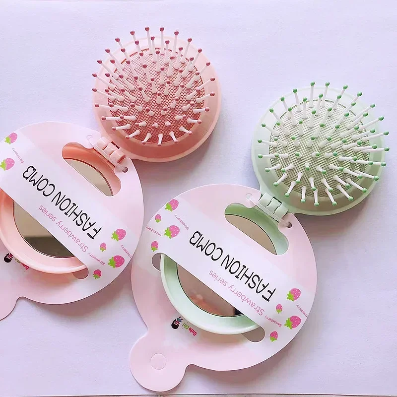 

Baby Colorful Portable Hair Brush with Mirror Hair Comb Children Girls Folding Massage Combs Women Girl Traveling Styling Tools