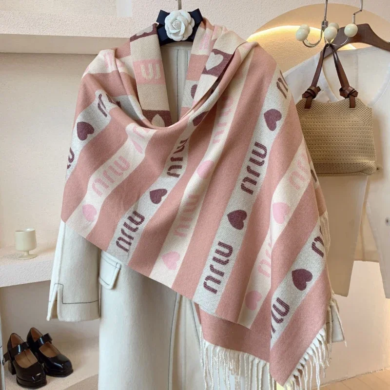 Heart Scarf Women Luxury Designer Cashmere Pashmina Shawl Scarves Warm Winter Blanket Large Wrap Stoles Bufanda Letters Wraps