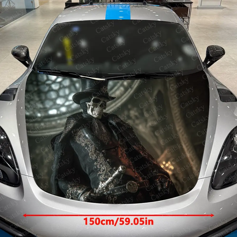 Skeleton Sworderman Design For Cars, Waterproof PVC Hood Sticker, Self-Adhesive And Scratch-Resistant For Engine Covers