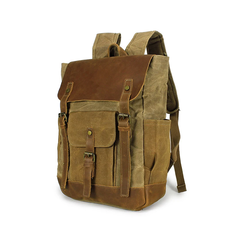 

Men's retro fashion simple fashion casual multi-functional laptop portable canvas with leather backpack