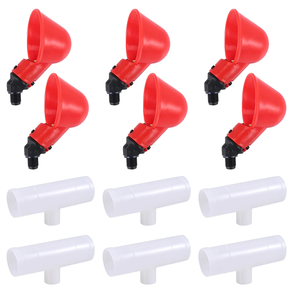 AT77 Chicken Waterer Cups, Chicken Waterer Feeder Tee Fittings, Automatic Chicken Waterer for Chicken Ducks Quail 6Pcs