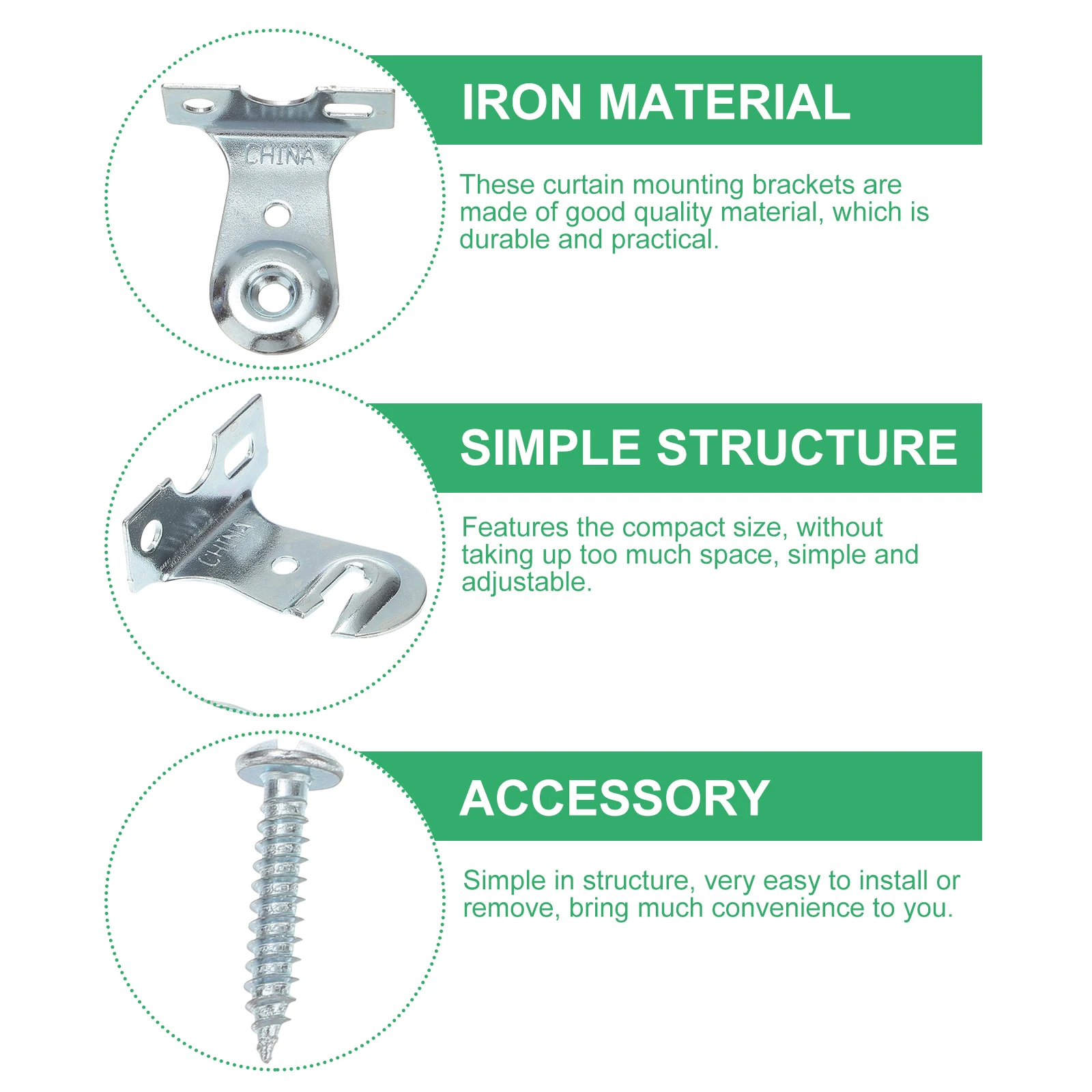 

2 Sets Heavy Duty Curtain Brackets Roller Shutter Hardware Accessories Wooden Blinds Shades Bracket Metal Fixing Parts Home